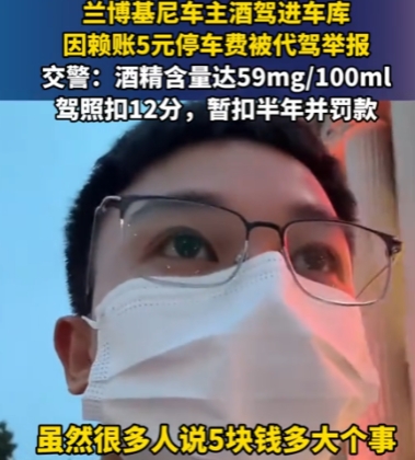 媒体报道，一兰博基尼车主赖代驾垫付的5元停车费，代驾举报后被扣分扣驾照罚款。依我
