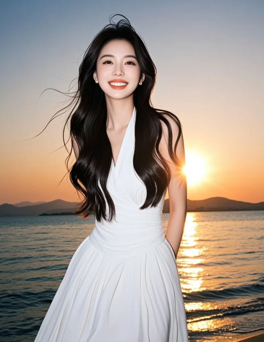 裙摆拂过沙滩，留下光的余烬