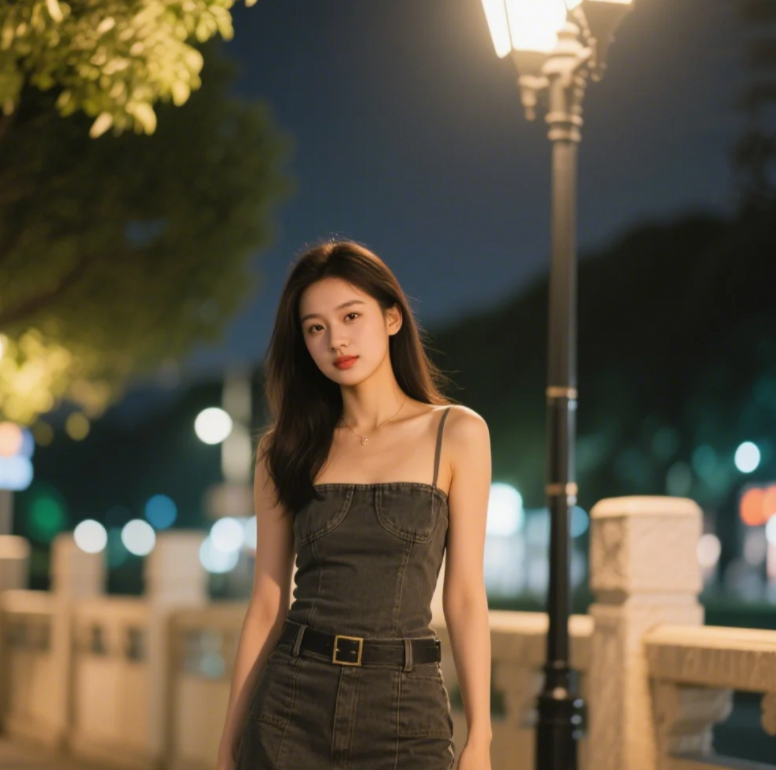 「路灯下的光影美人，惊艳了整个夜色」