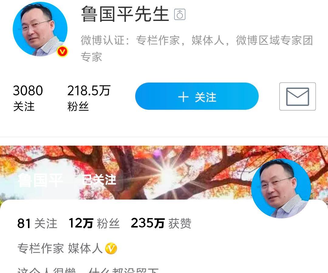 “鲁国平”微博认证：专栏作家，媒体人，微博区域专家团专家。但全网查询未见其代表著