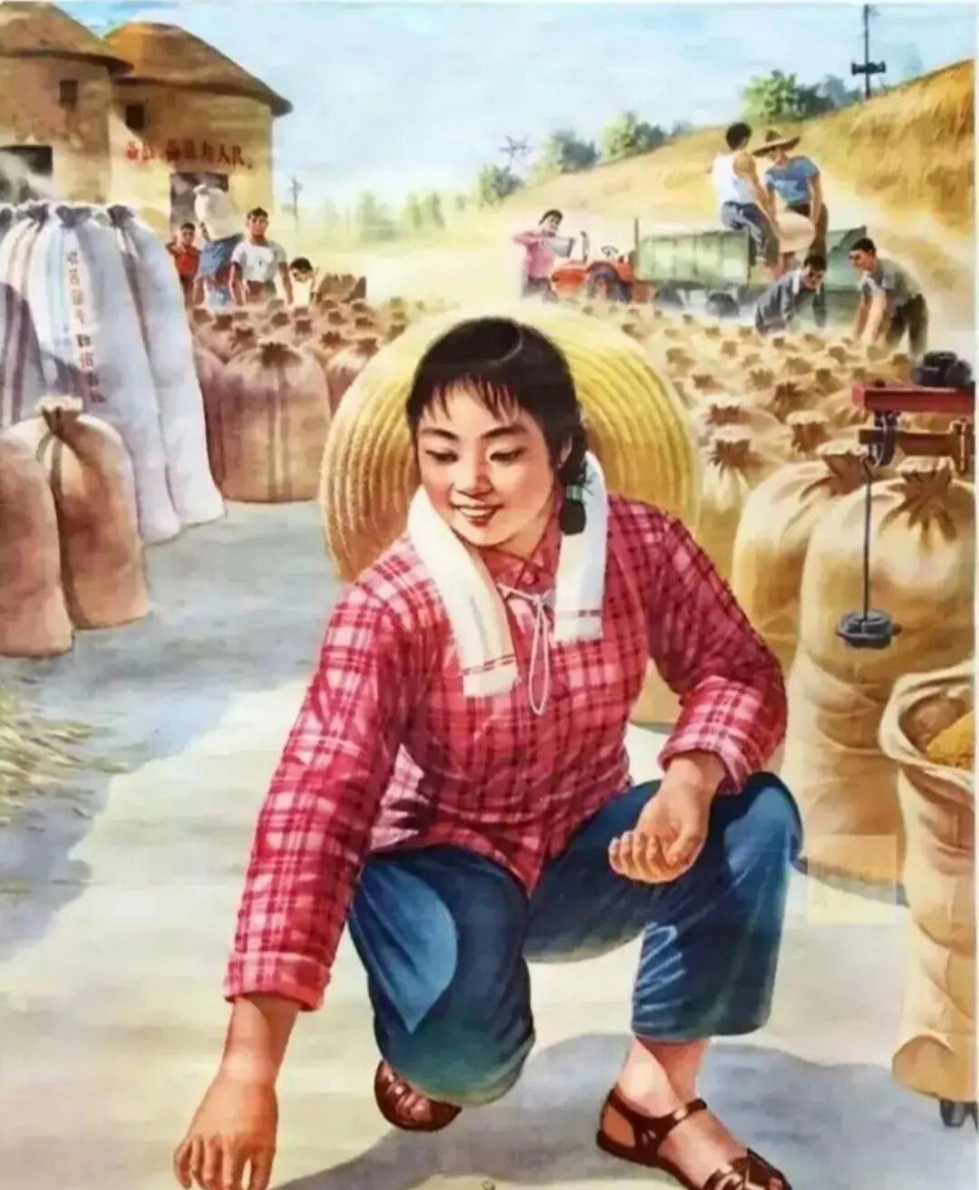 #红色年代红色年画分享#
一组红色年代庄稼人喜获丰收的年画，请您欣赏。