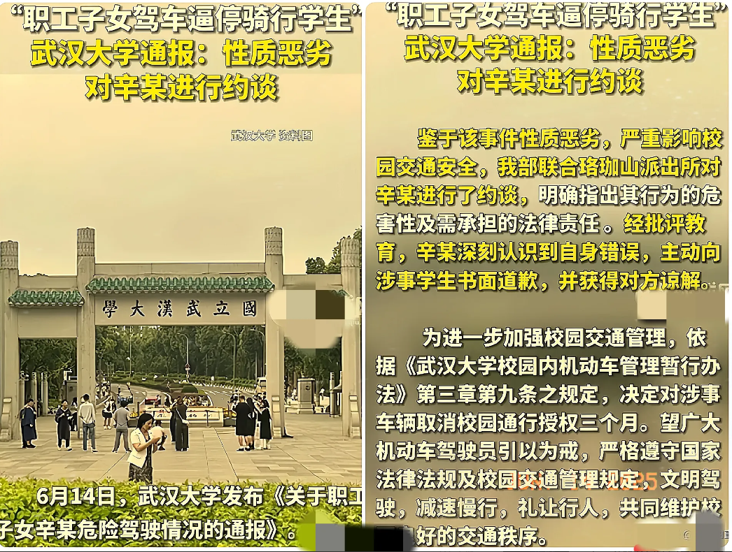 上戏的瓜还没消化完，武大又爆出猛料！武大一位副校长的公子在校内驾车，就因为三名学