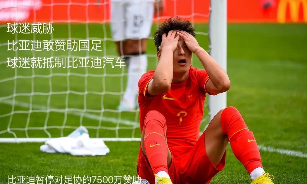 有一个很冷门的新闻：
比亚迪汽车暂停了对中国国足7500万元的广告赞助。
起因是
