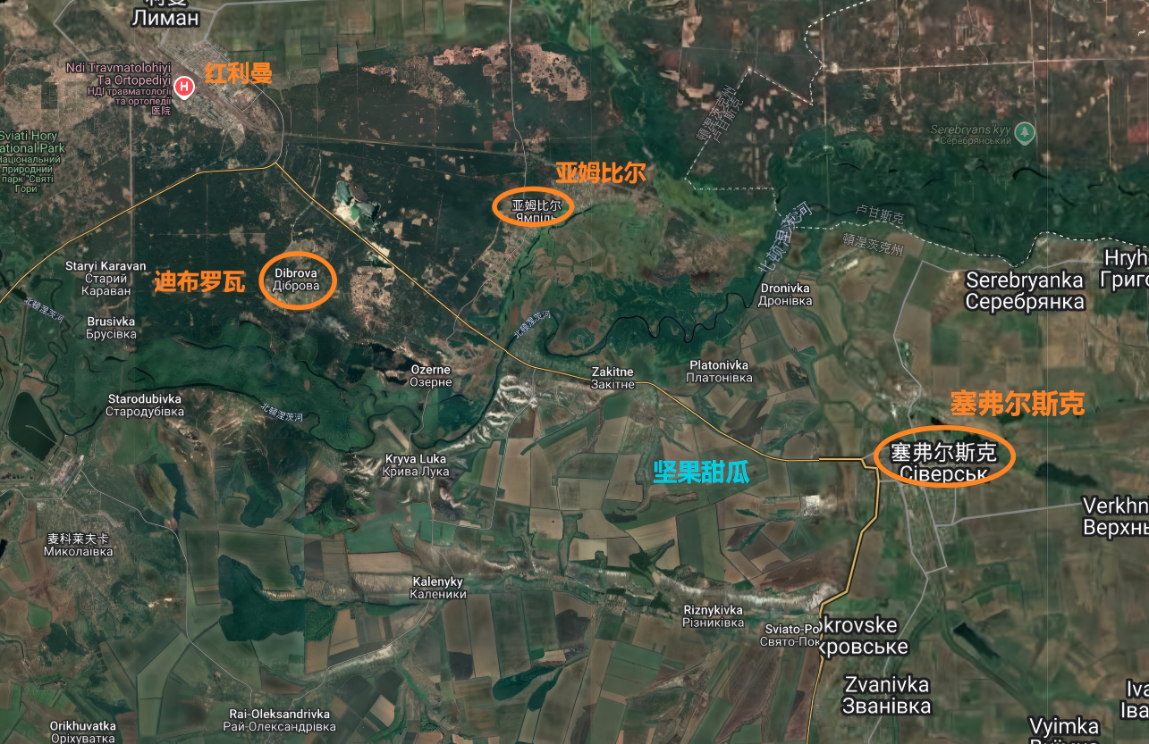 红利曼方向，12月29日俄罗斯国防部宣布控制了迪布罗瓦，红利曼东南的林区快冲破了