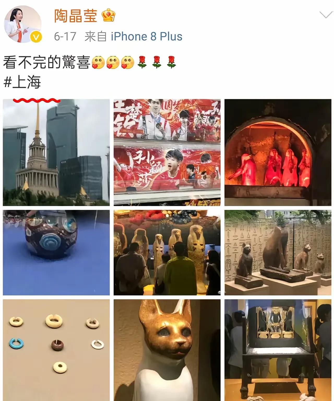 陶晶莹，回到上海打卡并发文称：“上海，看不完的惊喜。”
但评论区却沦陷了，最后只