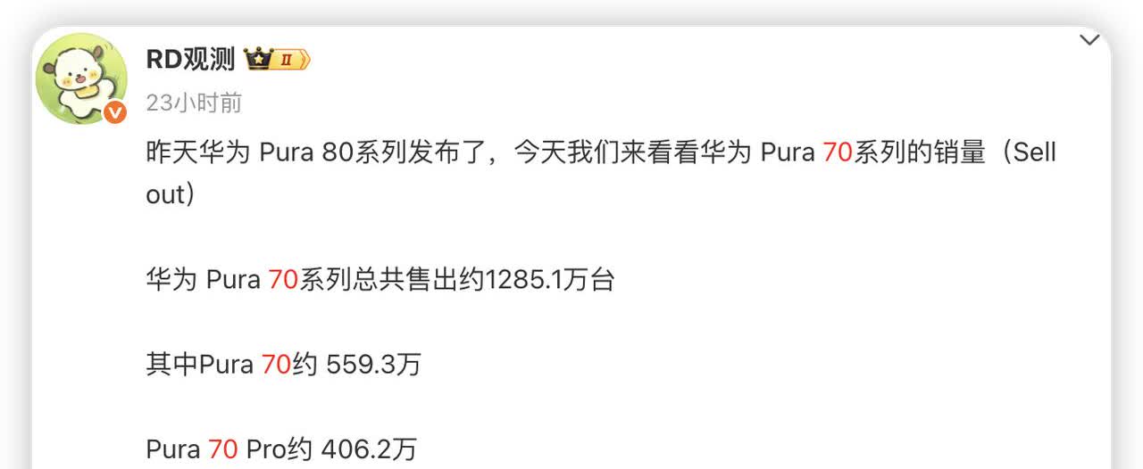 性能不行，不意味着销量不行！这点从华为Pura 70系列的表现就看得出来。

