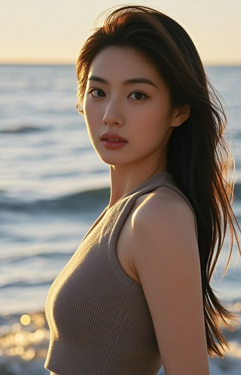 美女的侧脸轮廓，像被光影精心雕刻过一般！