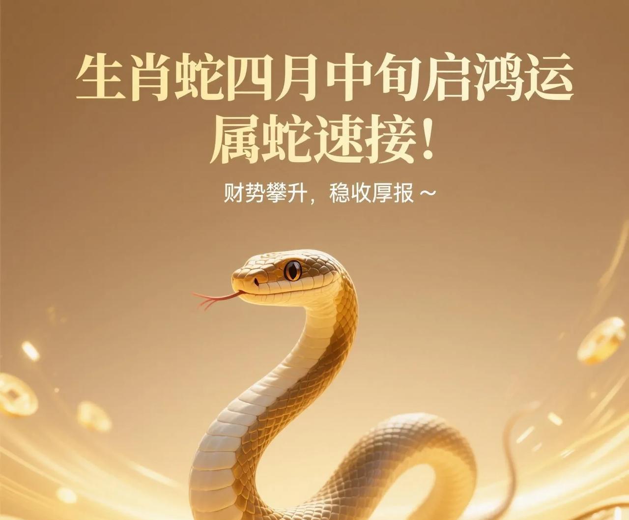 【鬼谷子命理：生肖蛇四月中旬启鸿运】
上等命格已注：生肖蛇四月中旬起，财势如竹节