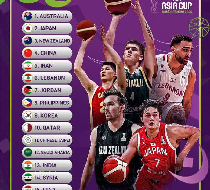 FIBA官方更新了男篮亚洲杯实力榜：

1、澳大利亚
2、日本
3、新西