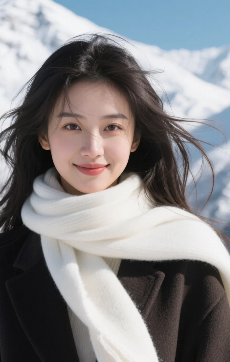 以一抹笑面对苍茫雪野，风姿绰约