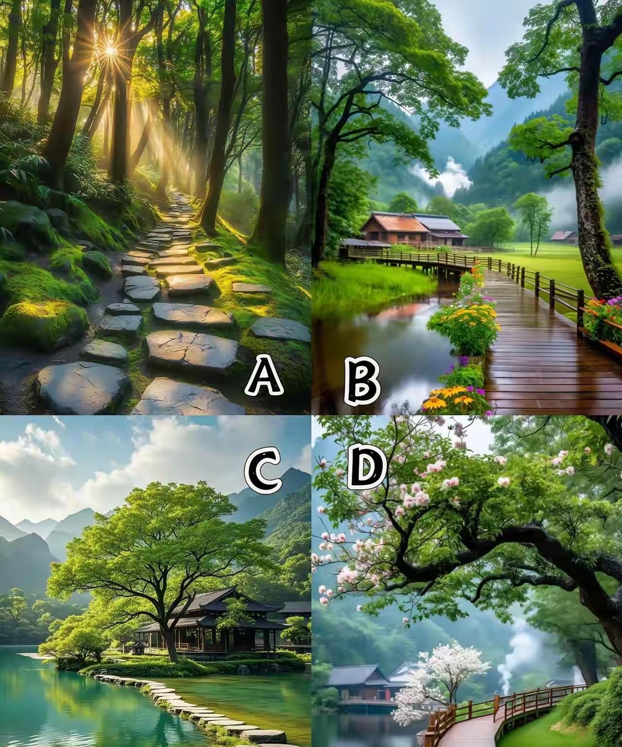 测测你今年的人生走向是什么？？
看看是年底走运，还是获得大财富
下面四幅图的路，