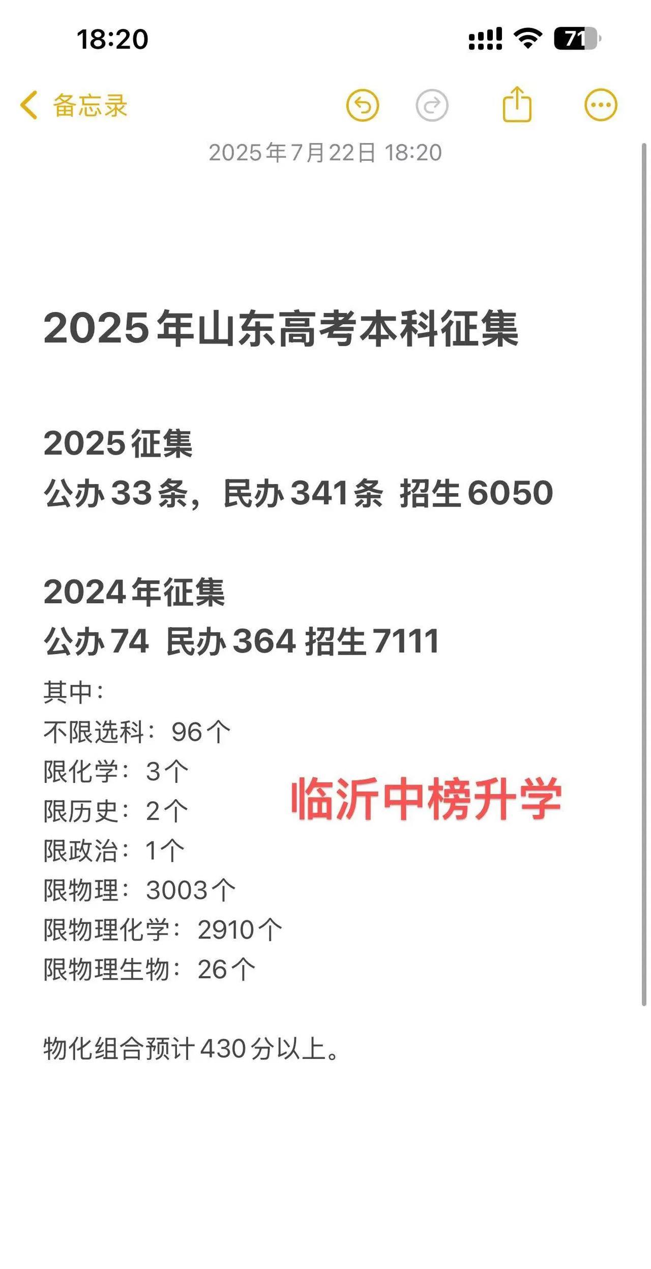 山东2025年征集志愿共6050个，其中：
不限选科：96个
限化学：3个
限历