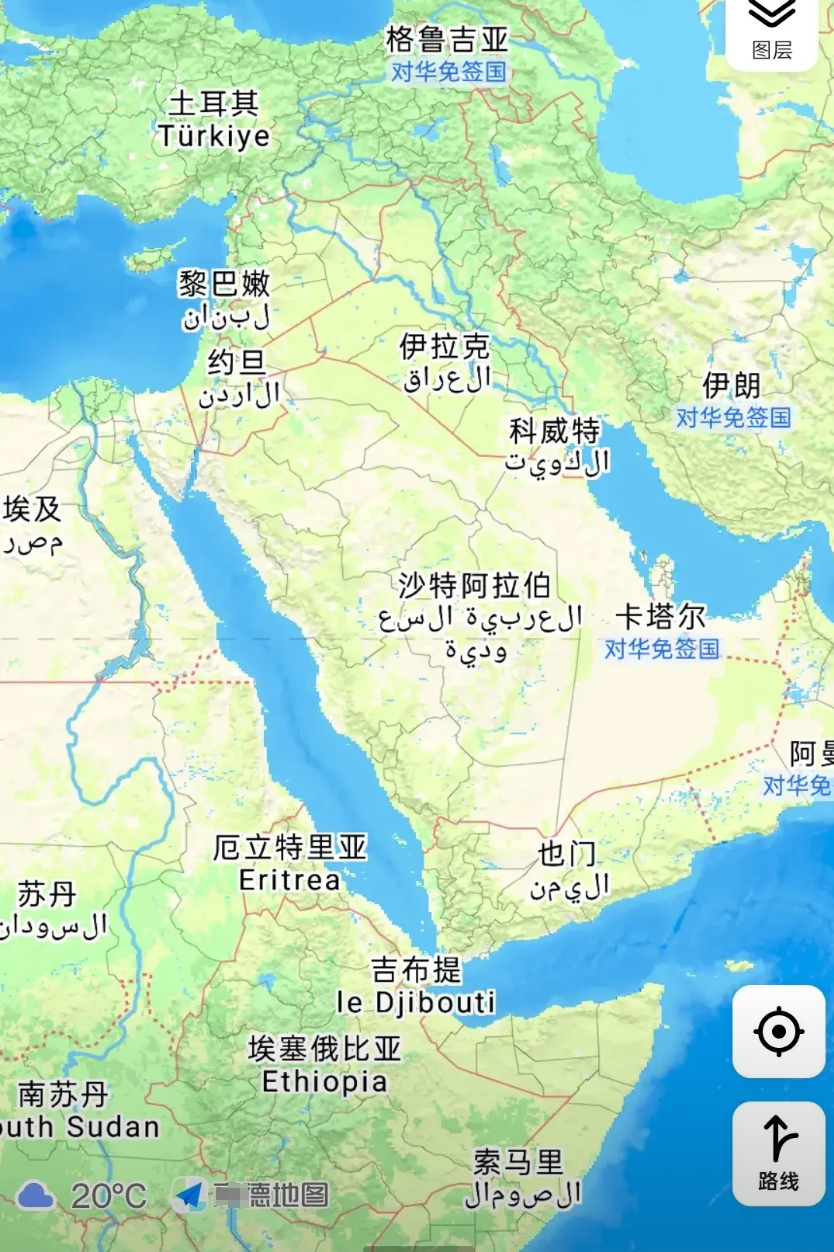 地图放到这个程度你都找不到以色列在哪，整个中东尽然被挨个让以色列摁地上摩擦了一遍