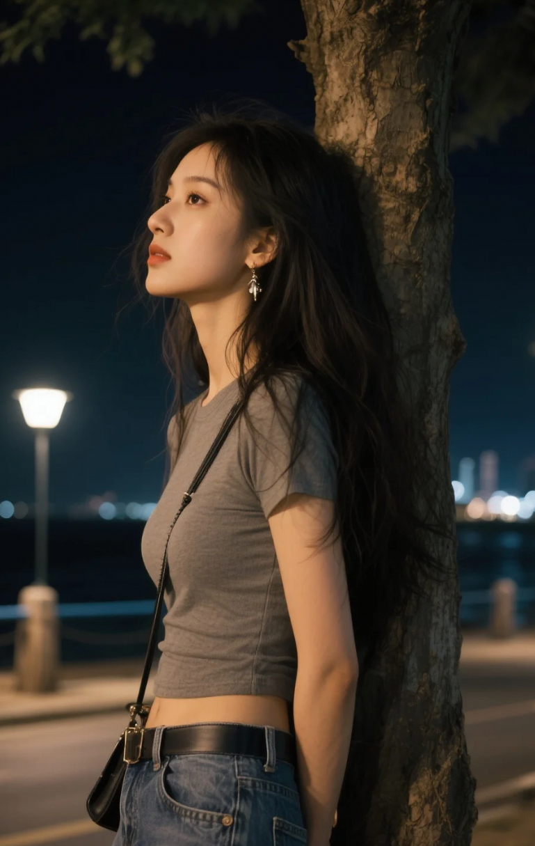 昏暗的灯光，落在她肩上，像命运轻轻一触