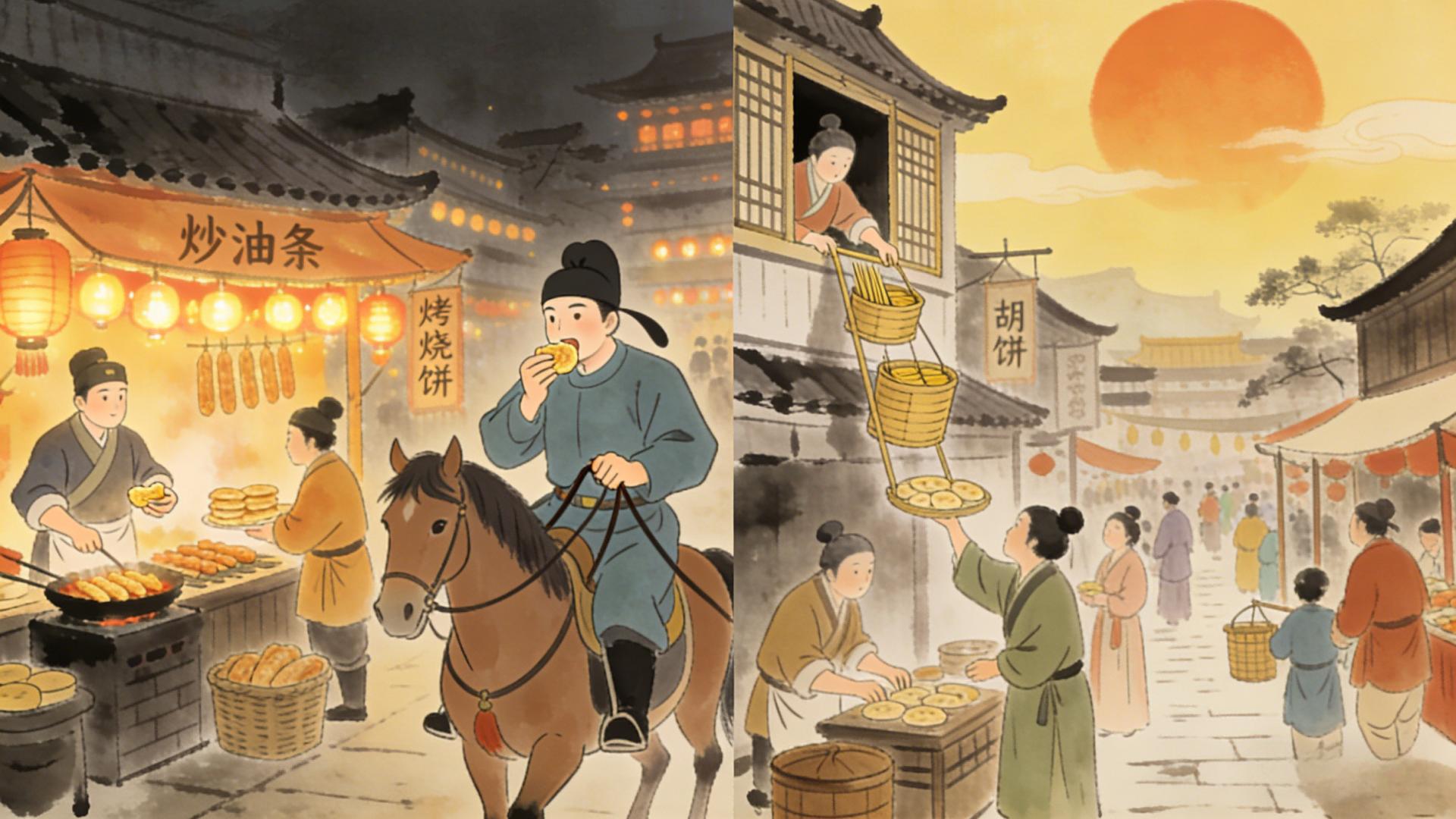 宋朝人的早点有多野？有人凌晨3点路边炫，有人太阳晒屁股用笆斗买！