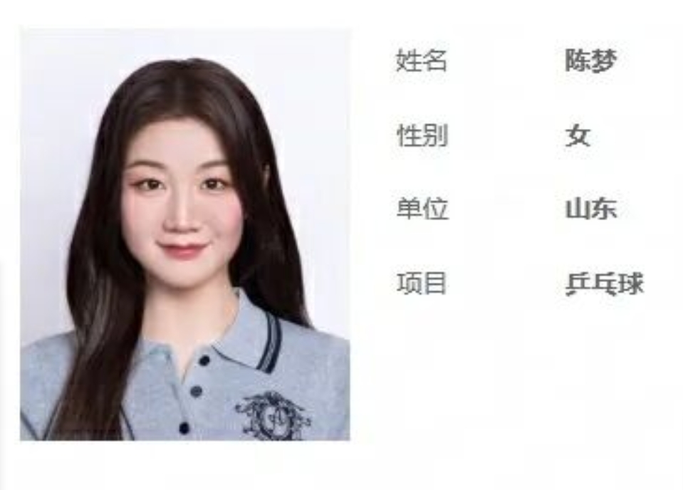 10月17日，2025年全运会乒乓球项目参赛队员的证件照曝光，奥运冠军陈梦引起热