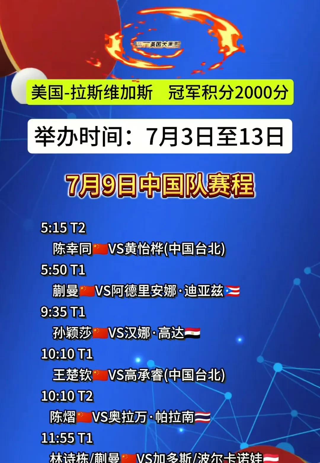 明天九点半以后看莎莎比赛吧  莎莎打完接着就是王楚钦的比赛。
在同样是夏天的拉斯