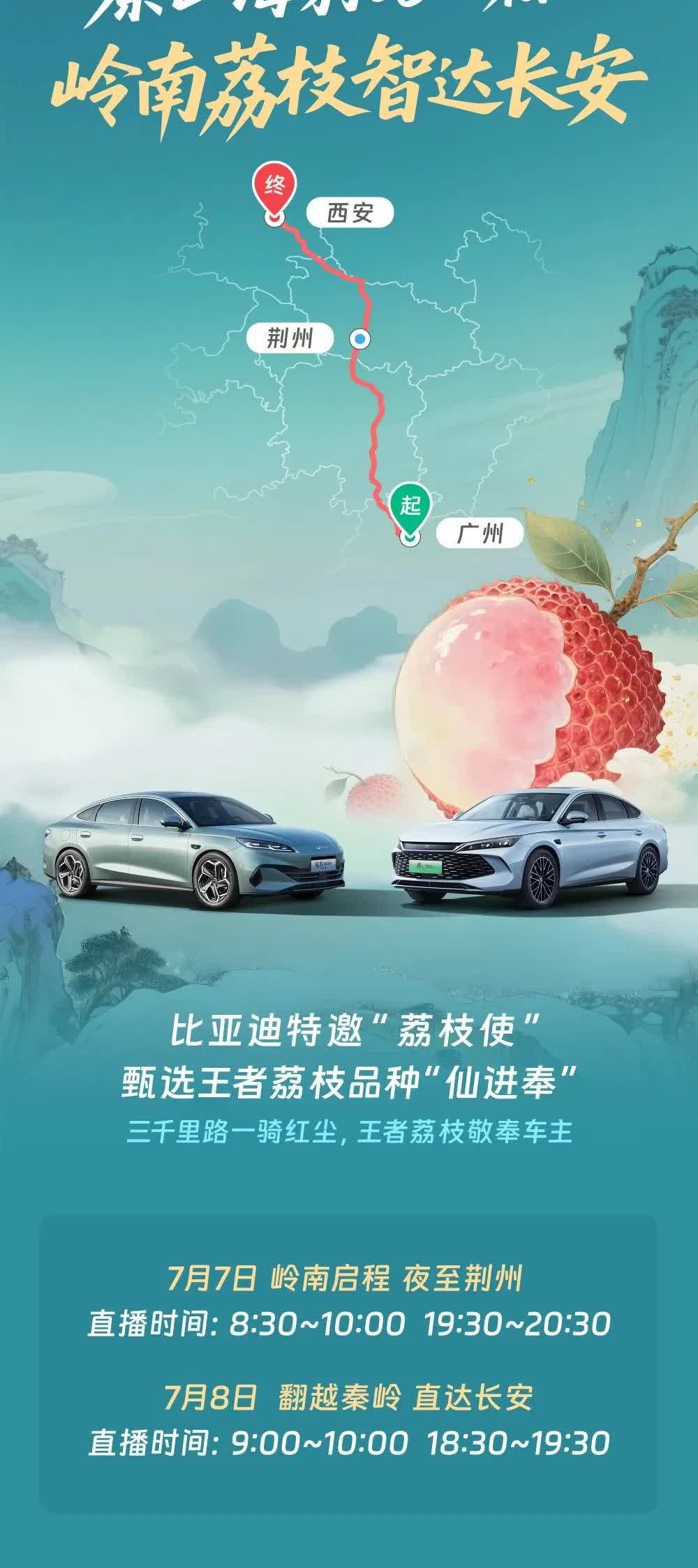 比亚迪的“荔枝使”活动挺有意思。
从广州开着车一箱油把荔枝送到西安去[呲牙][