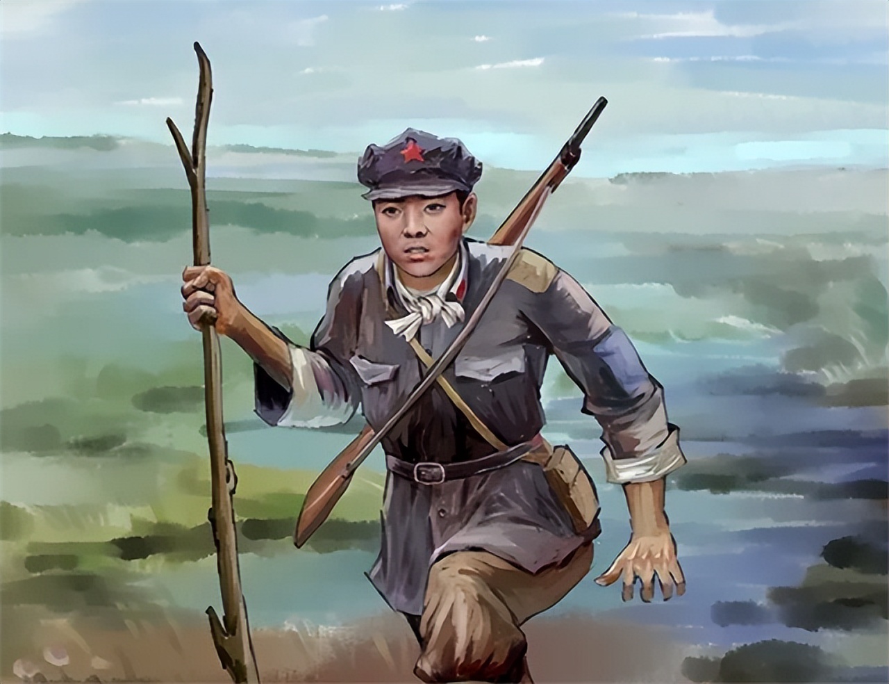 1935年，一13岁的红军小战士在过草地时因为尿急离开了队伍。等他一瘸一拐的回到