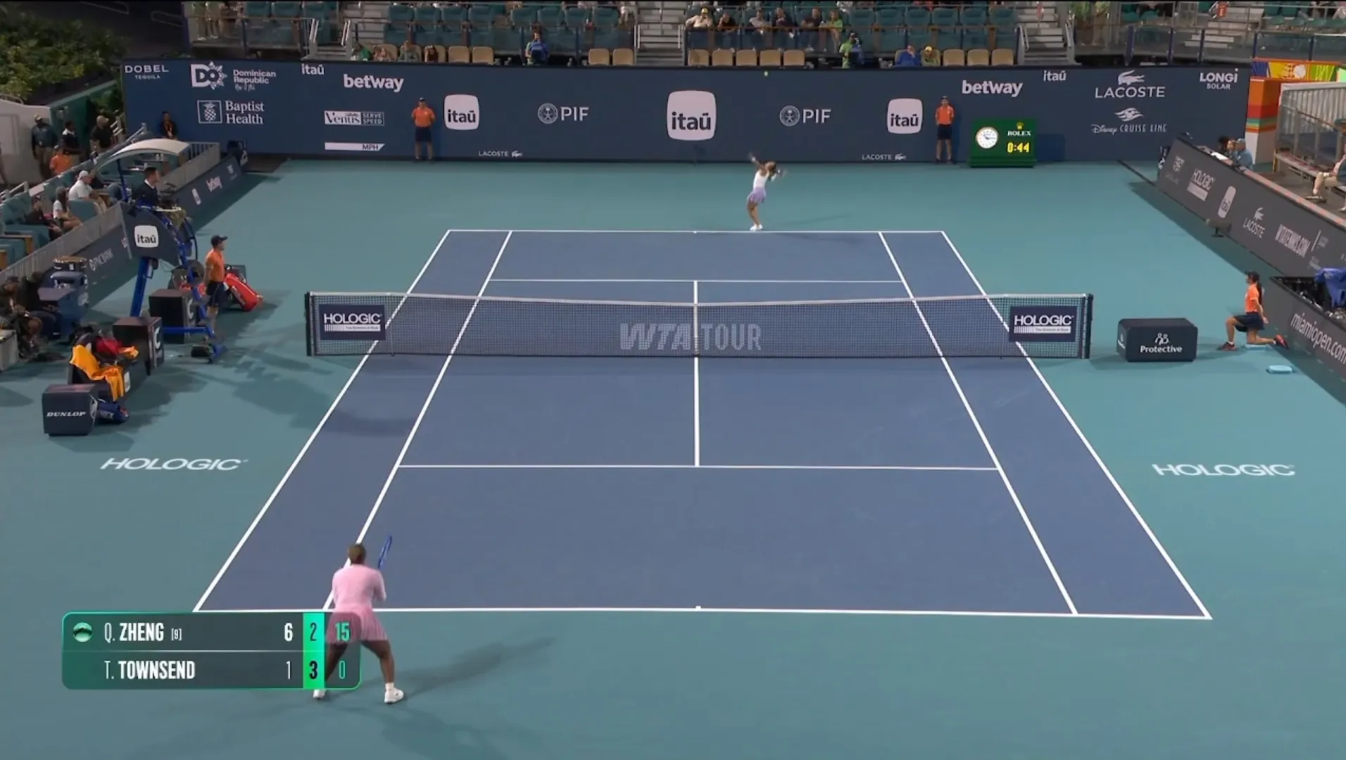WTA1000迈阿密战女单第三轮
🇨🇳郑钦文 vs 🇺🇸汤森德
郑钦文发