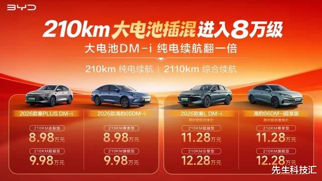 比亚迪开启大电池插混时代：210km纯电续航，8.98万元起！