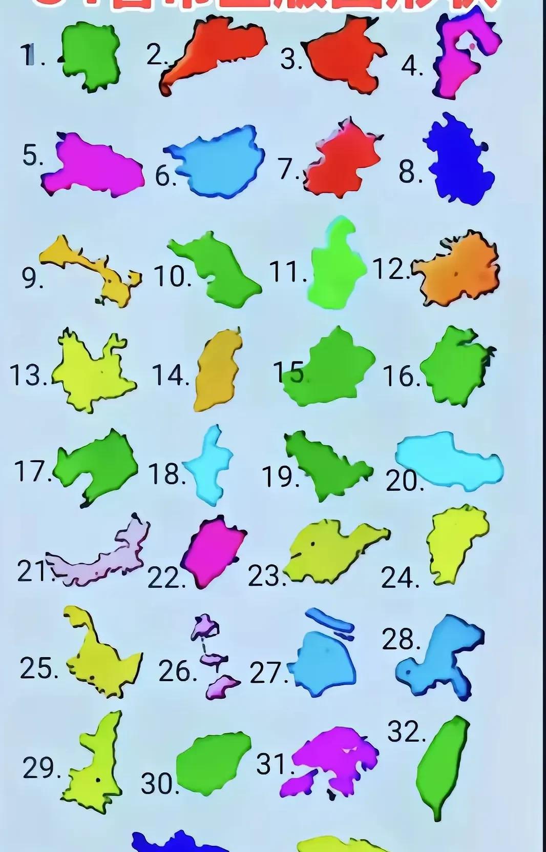 光看各省的地图，你能知道是哪个省吗？
我想只要学过初中地理的，应该都能认出。当年