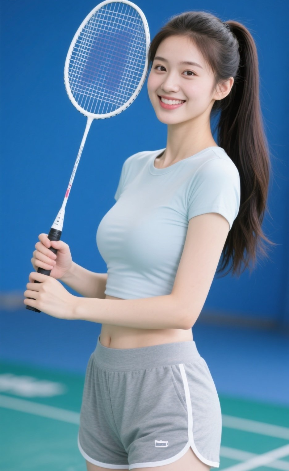 娇俏佳人挥球拍，曼妙身姿韵自来