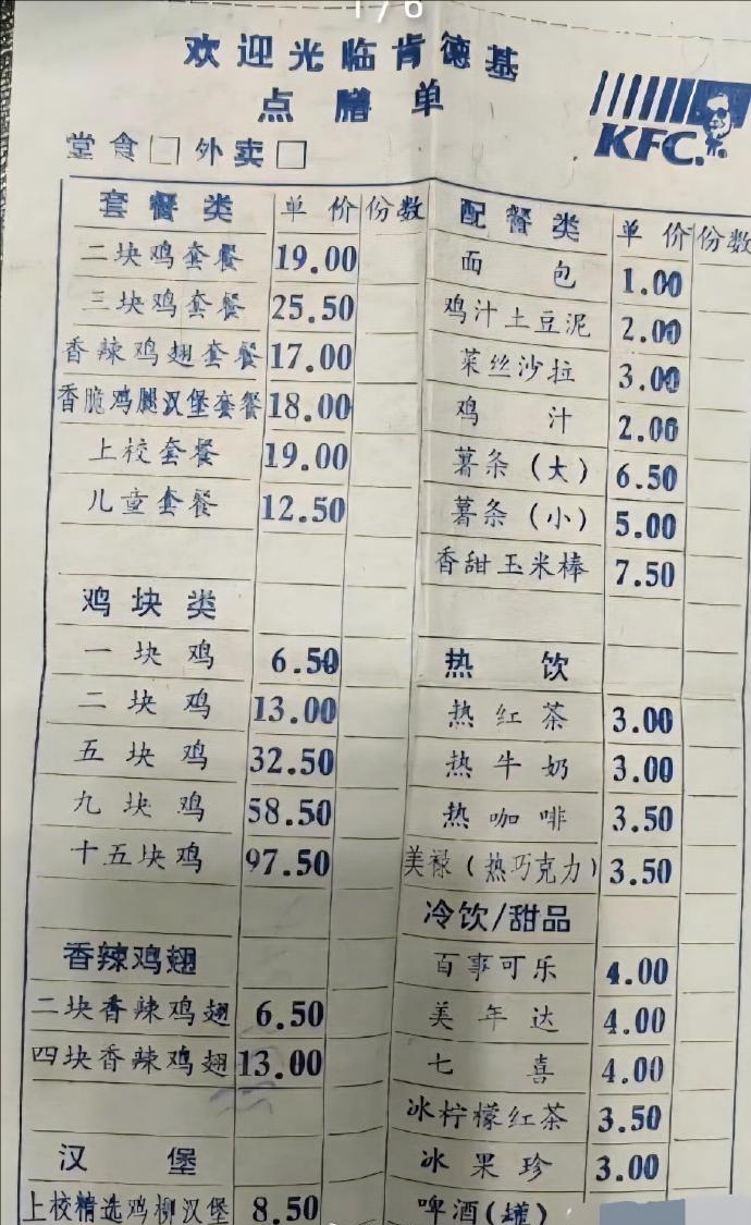 1987 年的 kfc 价格 ​​​
