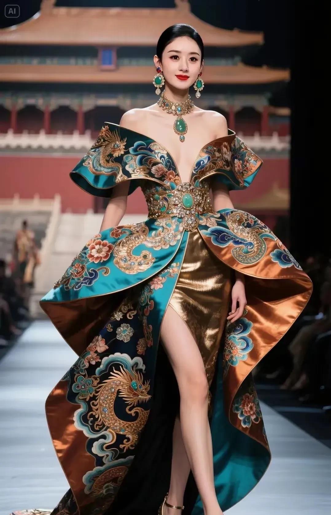 赵丽颖身着故宫主题高定华服亮相！

服饰融合紫禁城龙纹图腾，绸缎刺绣搭配宝石