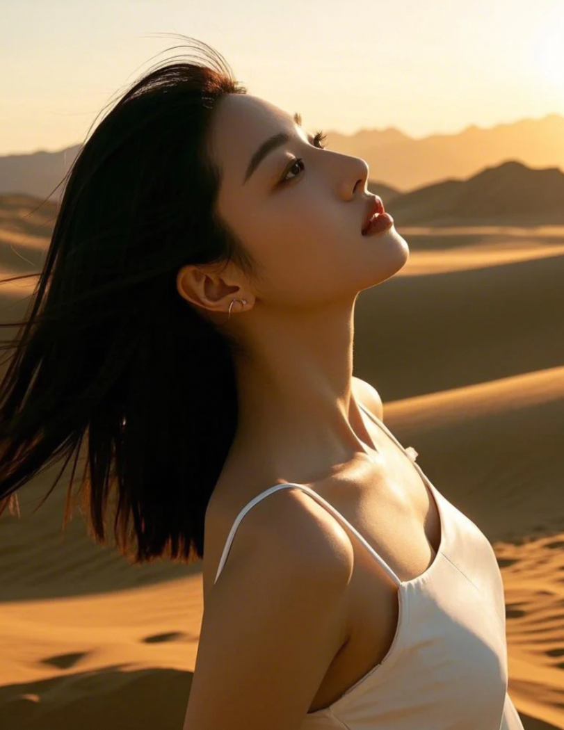 沙海中的绝美风景线：美女小姐姐的沙漠之旅
