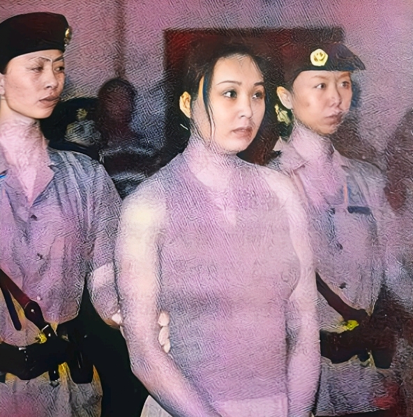 1999 年，被判死缓的刘春阳。她穿着时尚，若不是那副手铐，很难将她与罪犯联系起