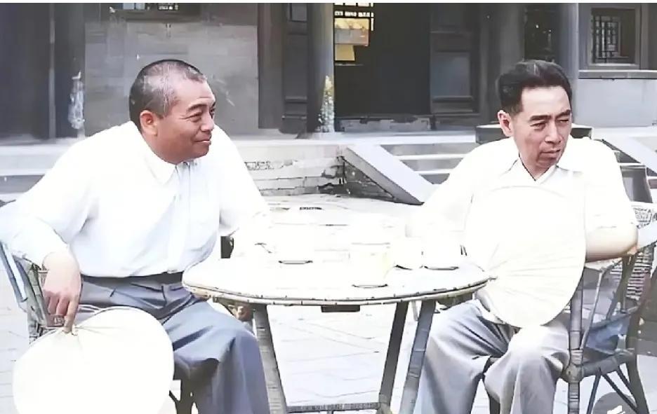 竹扇轻摇，茶香四溢，这张照片定格了周总理与彭总的动人瞬间。两位共和国功臣围坐，谈