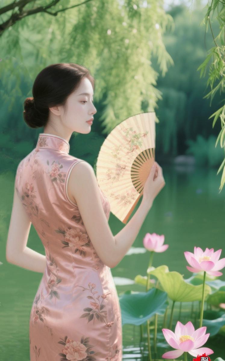 荷开半夏
一眸夏韵水中央，
柳挽红莲钓碧塘。
小扇轻摇人自醉，
…………请友续尾