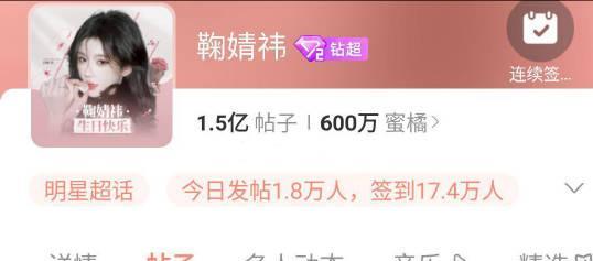 鞠婧祎超话粉丝600w啦！好牛