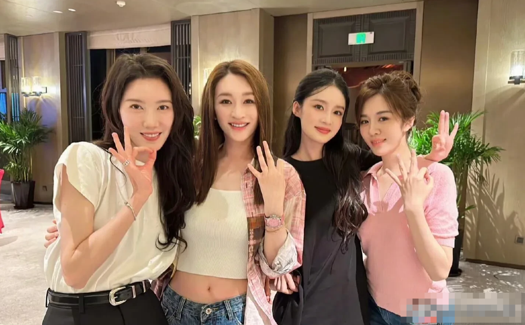 这四位的合影当中，但凡有欣赏力的人都会觉得李小冉是最美的。她瓜子脸，皮肤又白特别