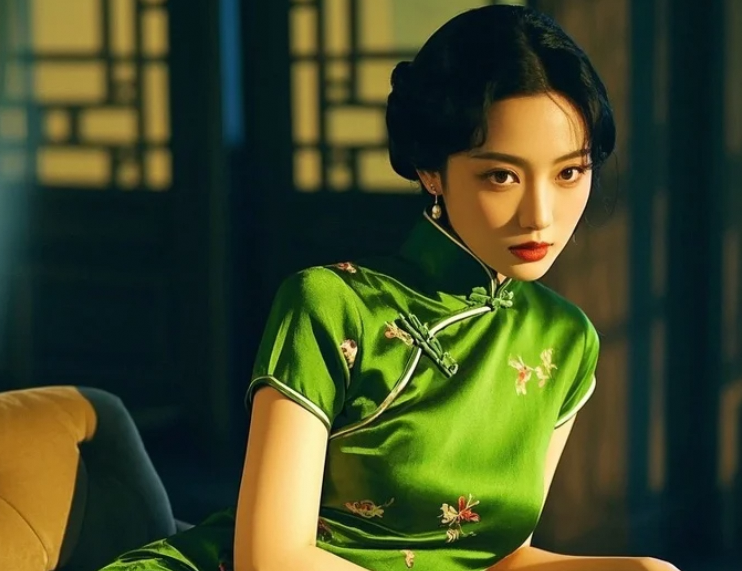 旗袍映衬着她的温婉与柔情。