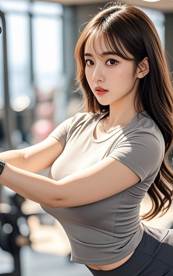 美眉举铁显英姿，丰腴曲线最入时