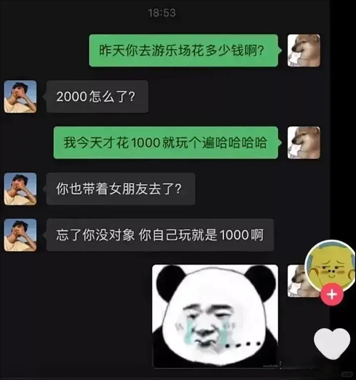 去游乐场，我花1000玩遍全场，正得意和朋友“炫耀”，结果被一句 “忘了你没对象