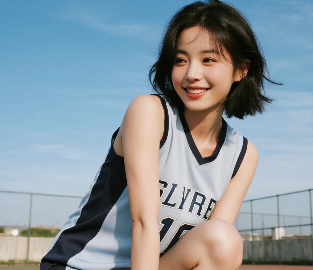 穿着篮球服的她，在烈日下展示出今夏最飒的弧线！