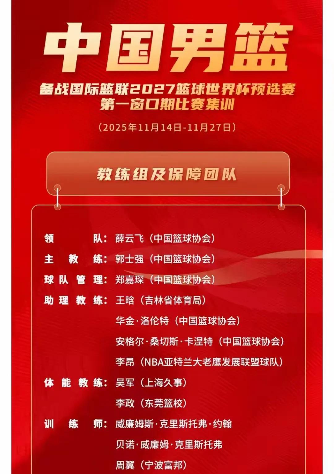 马不停蹄！中国男篮集训名单公布！
全运会男篮结束后，篮协发布了新一轮中国男篮集训