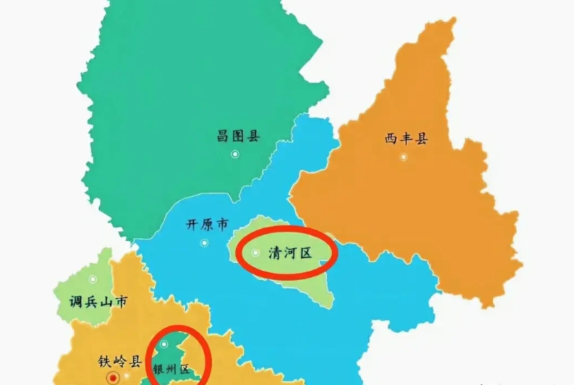 当看了铁岭市的行政区划地图才发现“区不挨区，市不连市，县不临县”是如此的具像化。