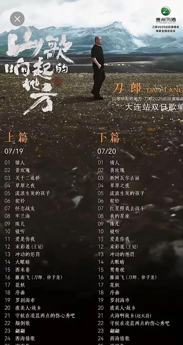 刀郎在大连演唱会的歌曲名单重磅发布！
刀郎又提携了新人王冠，她演唱的歌曲是《宋彩