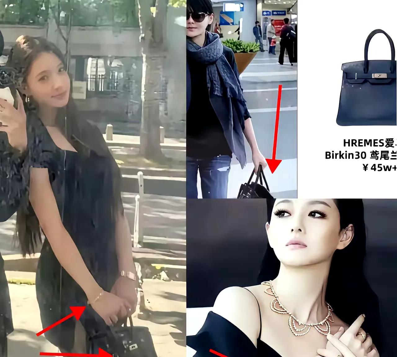 从曝光照片可见，小S二女儿佩戴大S的包包与首饰出镜。