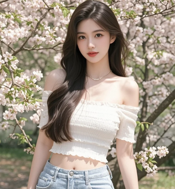 樱花落在她肩头，像春天最温柔的告白