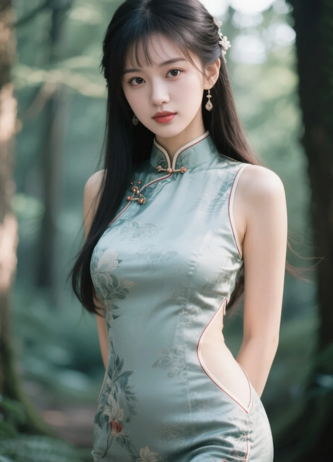 她嘴角带着淡淡的笑意，尽显温婉可人的模样。