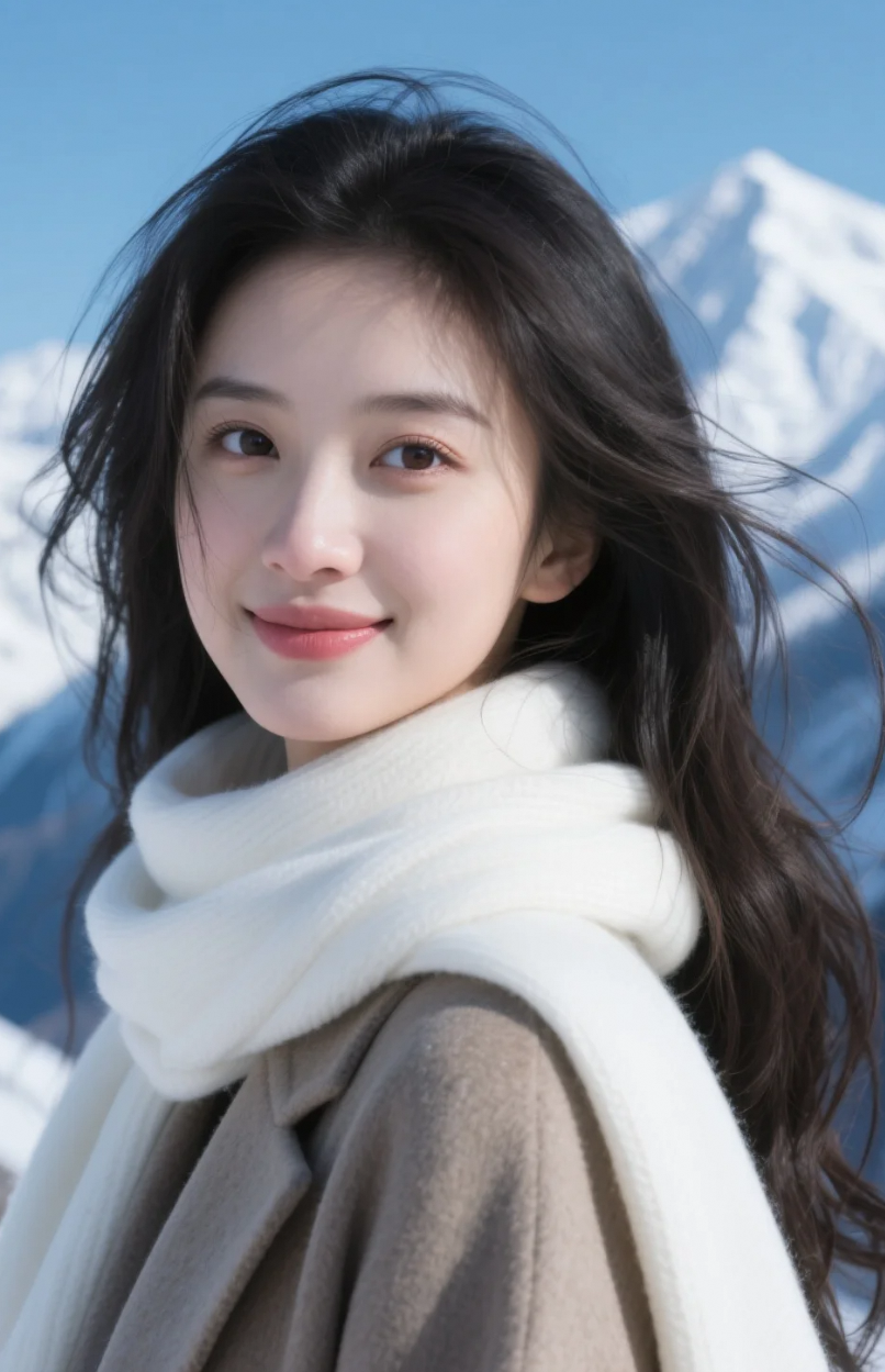 她站在寒风中，笑得如诗如画