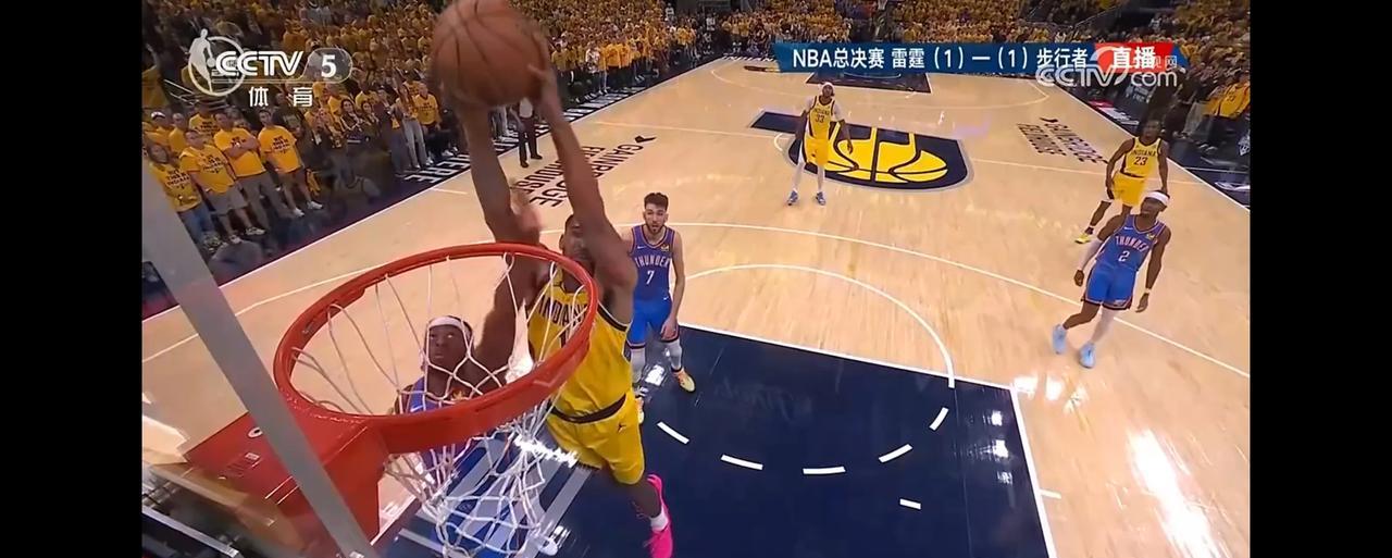 NBA总决赛，雷霆107比116步行者，步行者艰难取胜，特纳关键时刻两次封盖霍姆