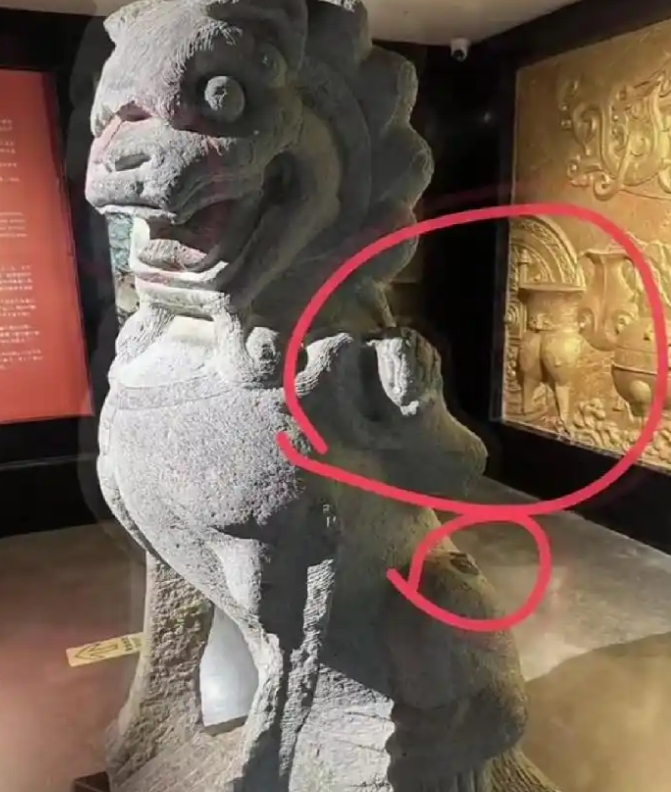 这是要硬刚到底！安徽一名男子到徐州的一家私人博物馆旅游参观，看到一个石狮子，越看