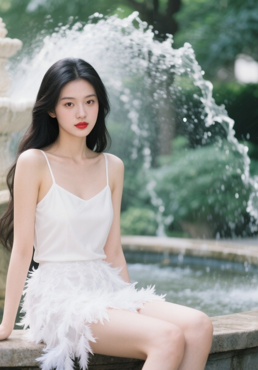 水幕之下佳人笑，娇柔身姿惹人怜