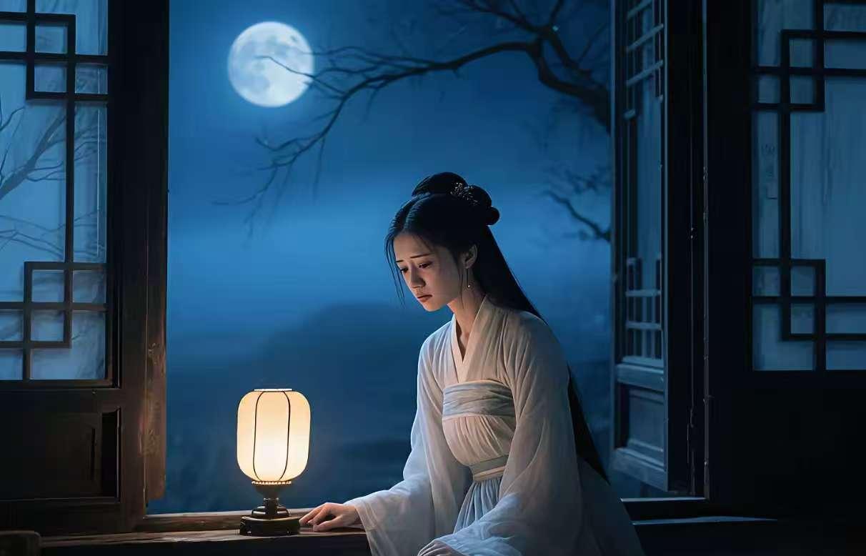 天净沙·秋夜闺思
西楼少妇凝愁，
孤灯相伴霜秋。
望雁难寻旧眸。
梦魂盈宿，
相